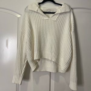 White knit collared sweater